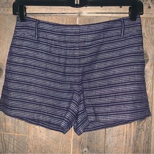 Women’s 4 LOFT Navy Blue White 100% Linen Shorts Zip Fly Smooth Front Pockets EC